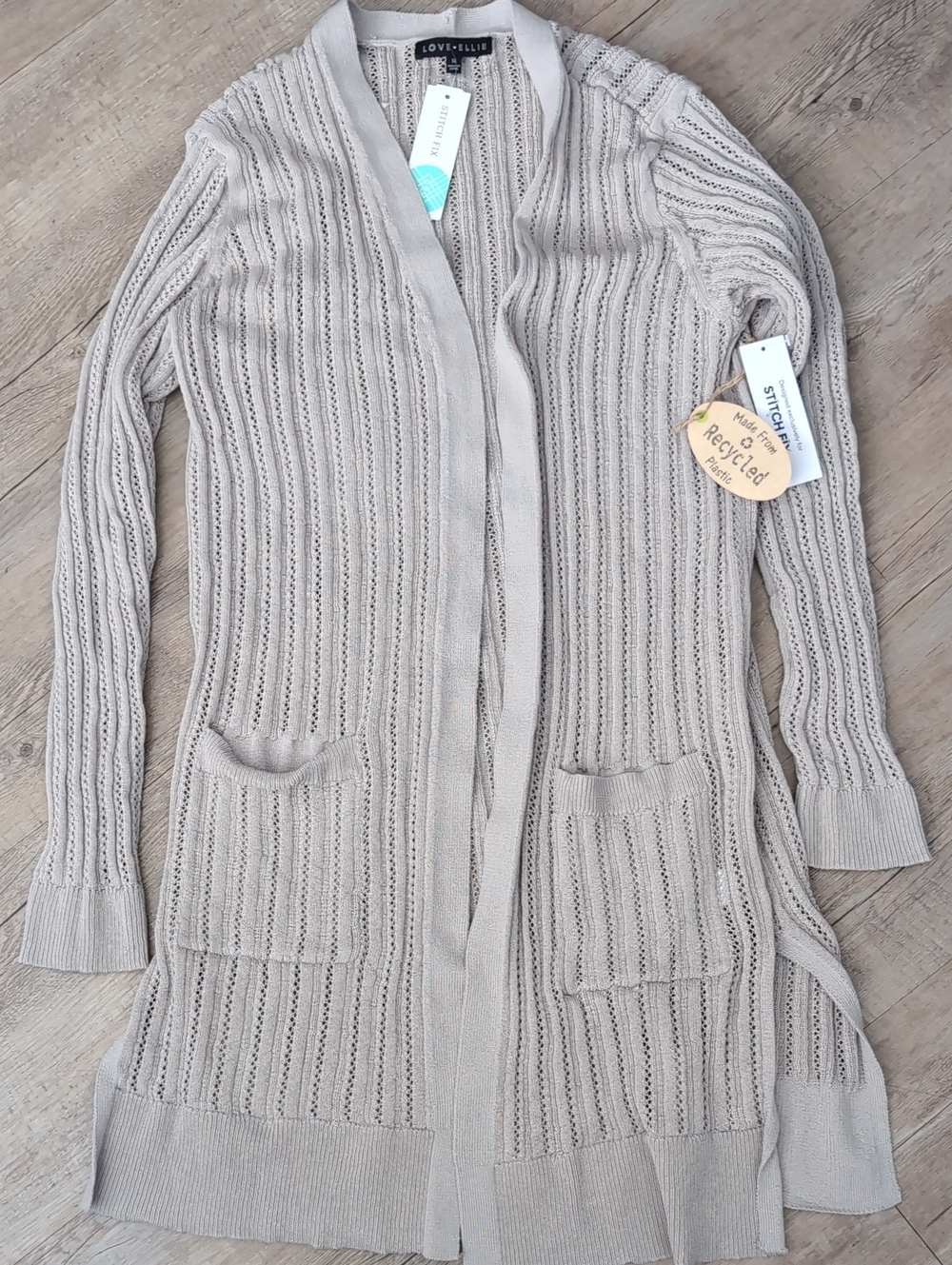 Love Ellie Open-Front Long Cardigan in Light Taupe- M